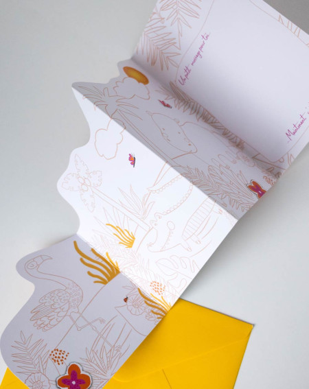 Card Flamingo, hippo and crocodile