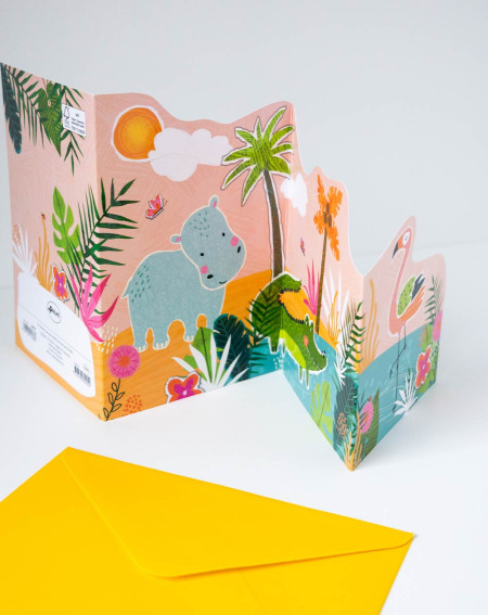 Card Flamingo, hippo and crocodile