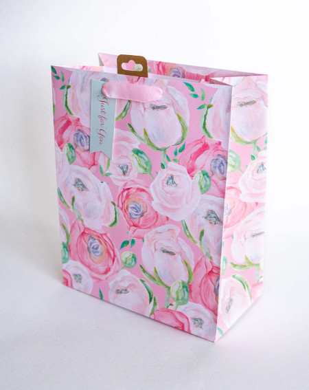 Large Gift Bag L Pink flowers