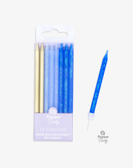 Candles Blue & Gold Stick 16pc