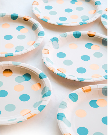 Plates 8pc Blue & Gold Dots paper