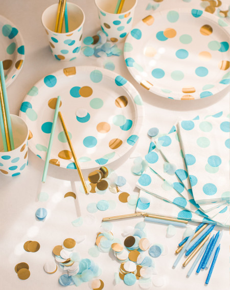 Plates 8pc Blue & Gold Dots paper