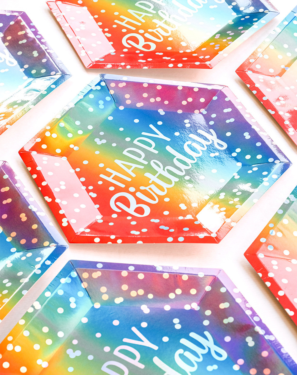 Plates 8pc Rainbow Ombre Hexagon paper