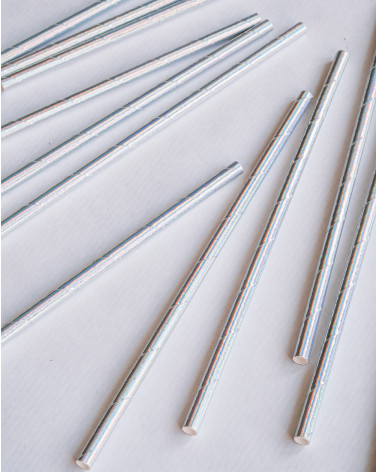 Straws 24pc Silver Iridescent paper