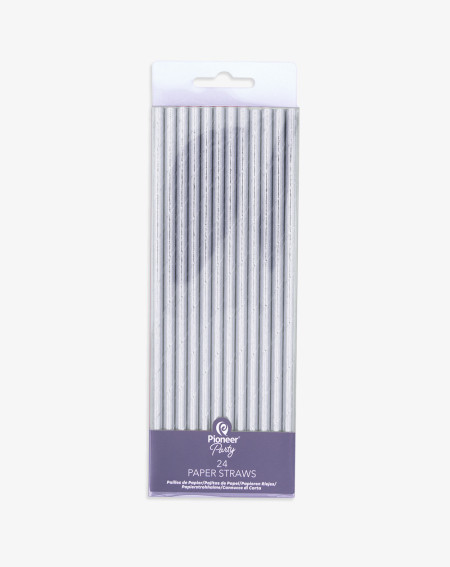 Straws 24pc Silver Iridescent paper