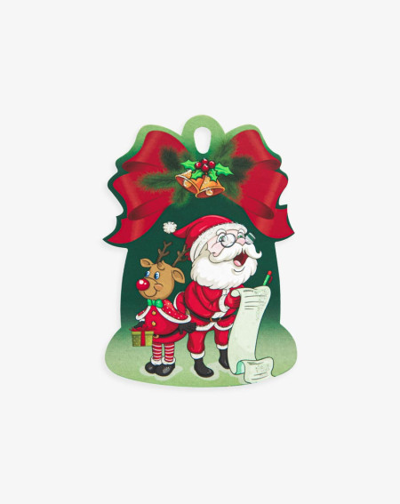 Small Christmas Card Santa and Reindeer - Gift bag card - Agapics