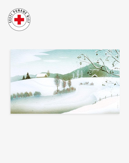 Card Red Cross Snowy Landscape