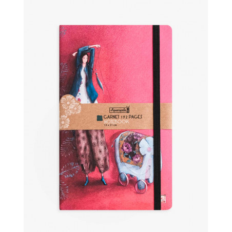 Notebook Ruled Woman with elephant with rubber string