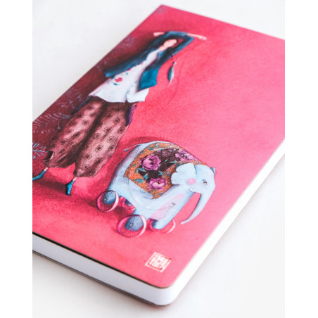 Notebook Ruled Woman with elephant with rubber string