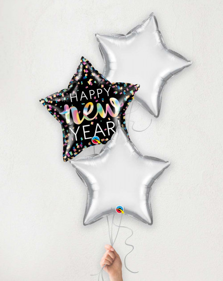 Balloon Bouquet Silver New Year with helium in a box