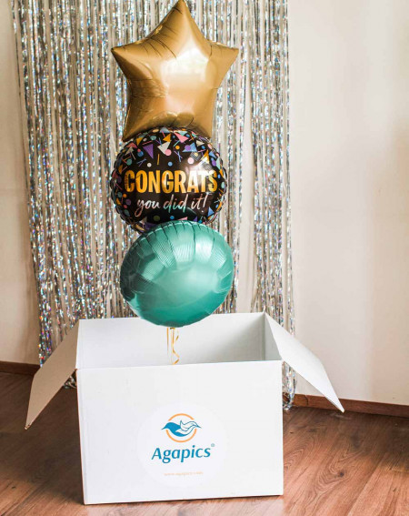 Balloon Bouquet Golden Congrats with helium in a box