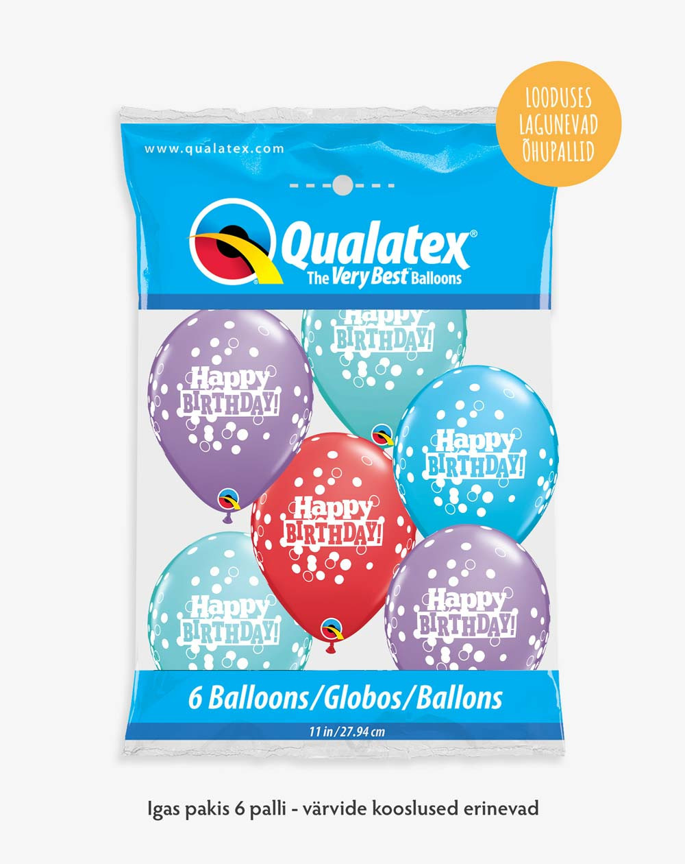 Balloons 6pc Happy Birthday in a pack - Earth-friendly balloons - Agapics