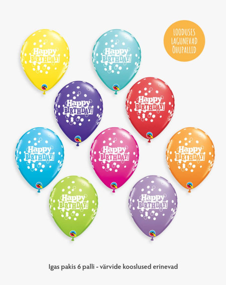 Balloons 6pc Happy Birthday in a pack - Earth-friendly balloons - Agapics