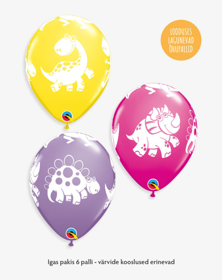 Balloon 6pc Dinosaurs in a pack - Earth-friendly balloons - Agapics