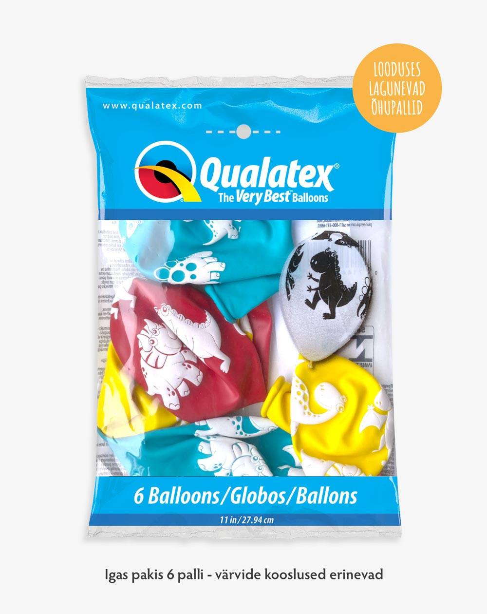 Balloon 6pc Dinosaurs in a pack - Earth-friendly balloons - Agapics