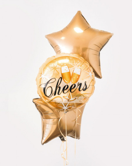 Balloon Bouquet Gold Star Cheers with helium in a box