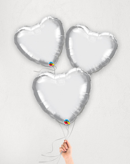 Balloon bouquet Silver hearts with helium in a box