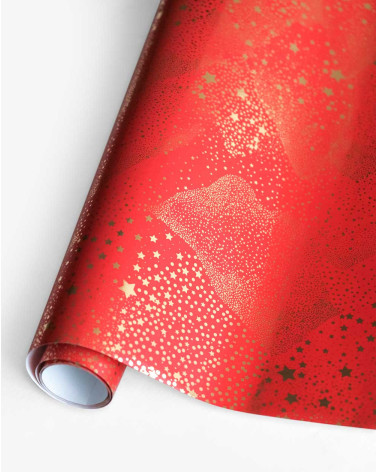 Wrapping paper Golden stars red 1,5m