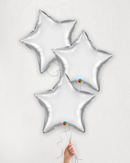 Balloon Bouquet Silver Stars with helium in a box