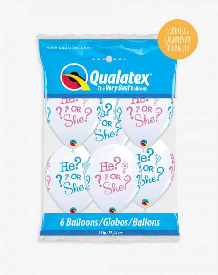 Balloon 6pc He? or She? in a pack - Earth-friendly balloons - Agapics