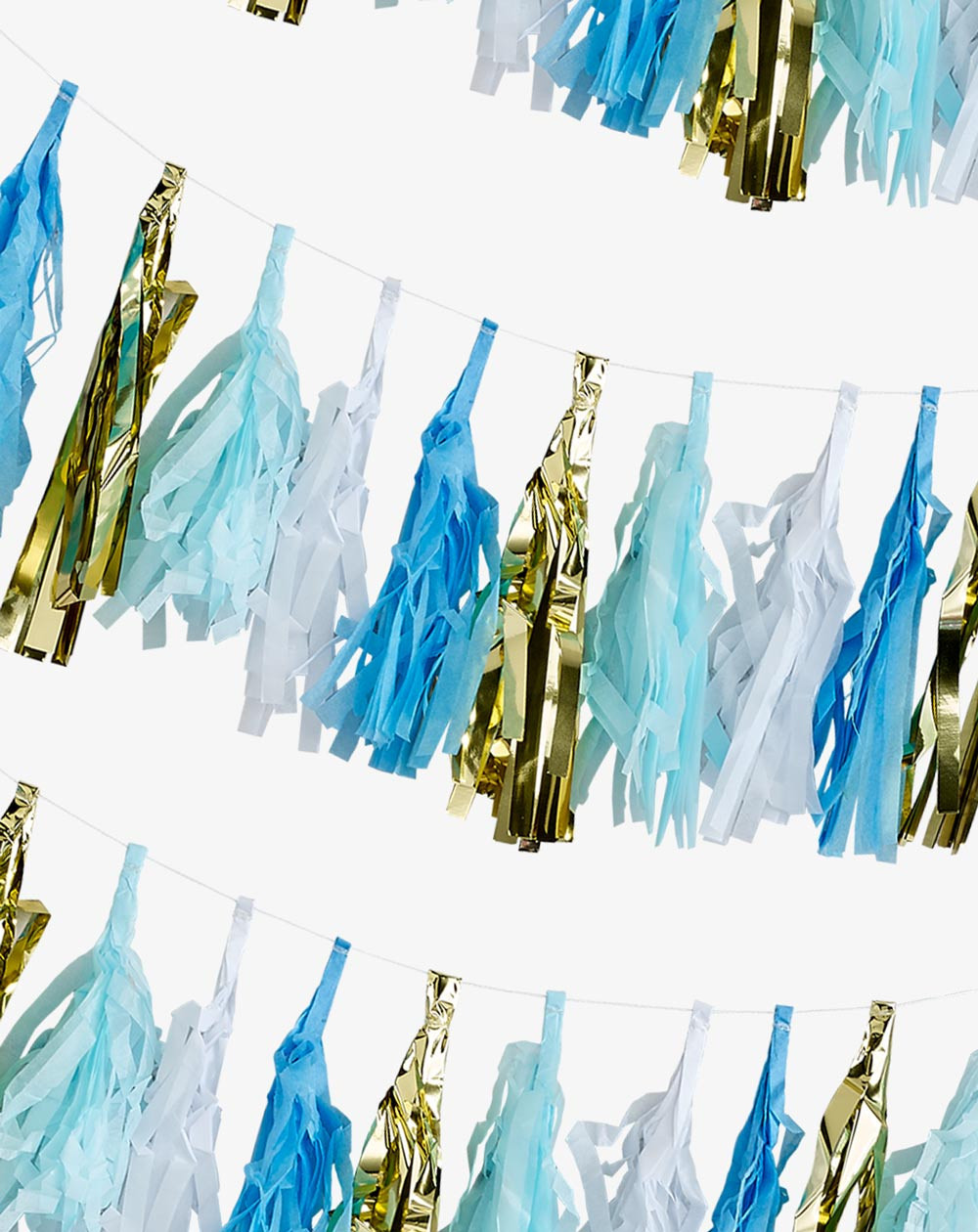 Party decorations Tassels Blue, White & Gold 2m