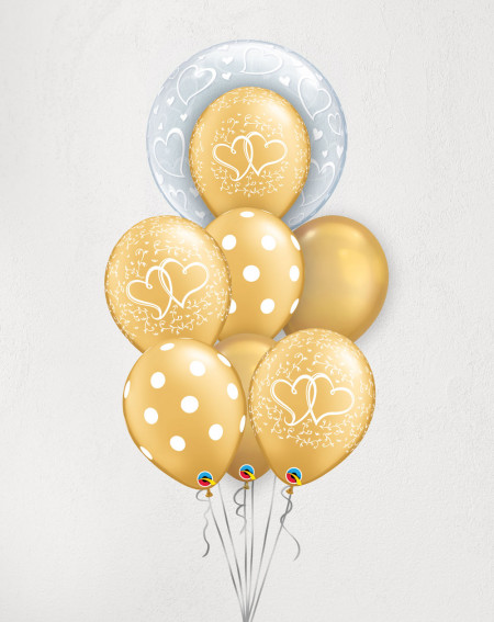 Big Balloon Bouquet Hearts and Dots golden