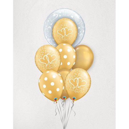 Big Balloon Bouquet Hearts and Dots golden