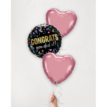 Balloon Bouquet Mauve Hearts with helium in a box