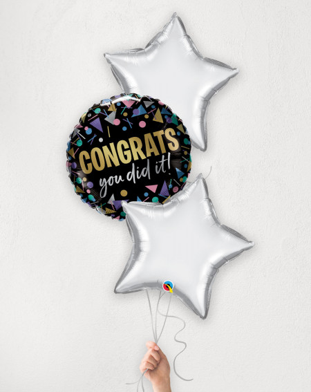 Balloon Bouquet Silver Congrats with helium in a box