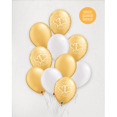 L Balloon Bouquet Hearts Golden